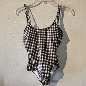 Sea Fancy Small Checkered One Piece Swimsuit Bathing suit New Brown White New